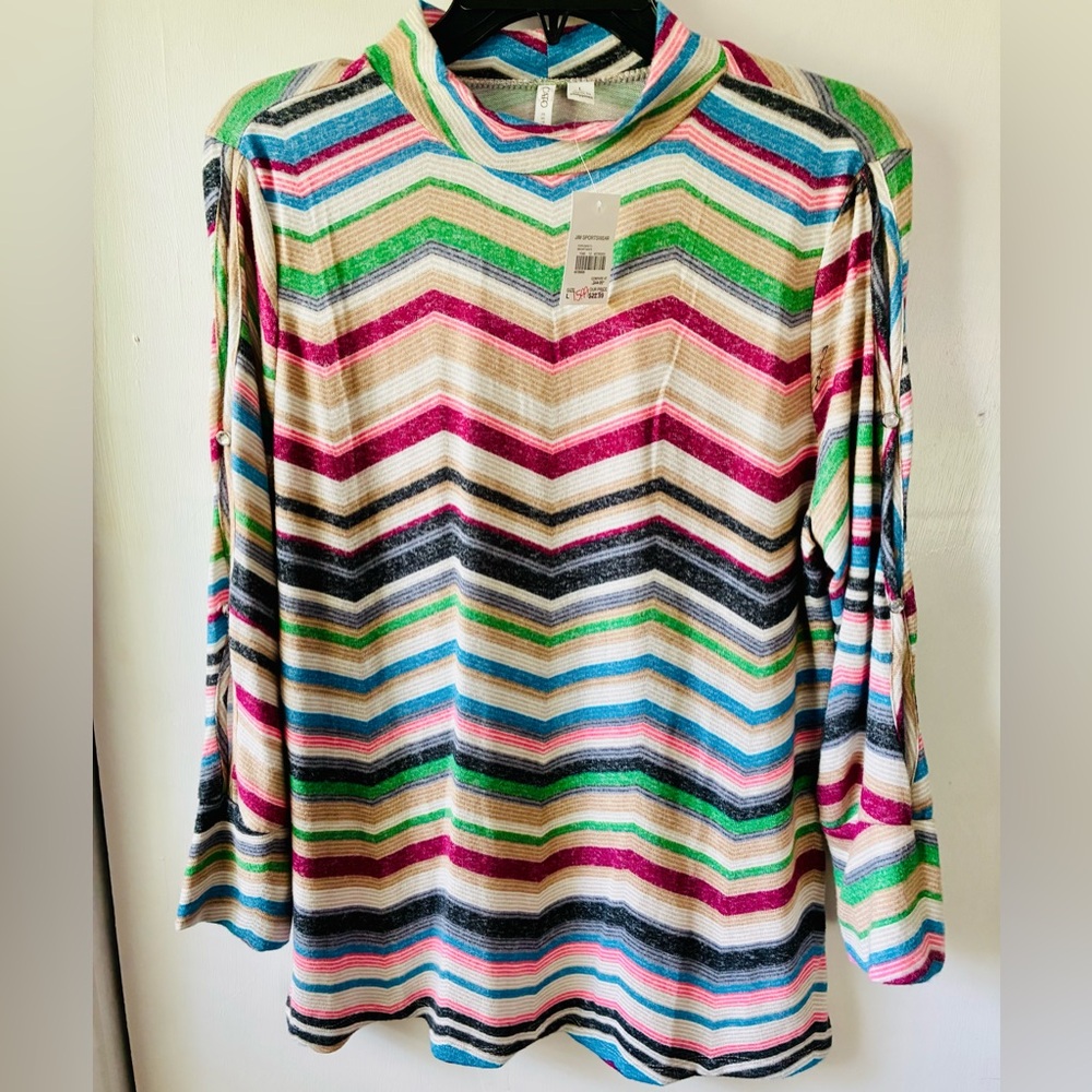 Cato Pink and Green Graphic Polo Blouse